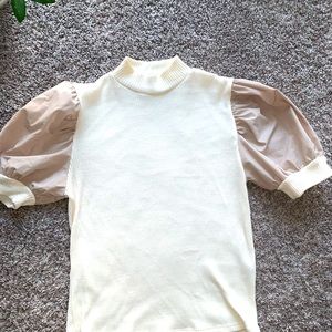 ZARA Cream Puff Arm Sweater Shirt.